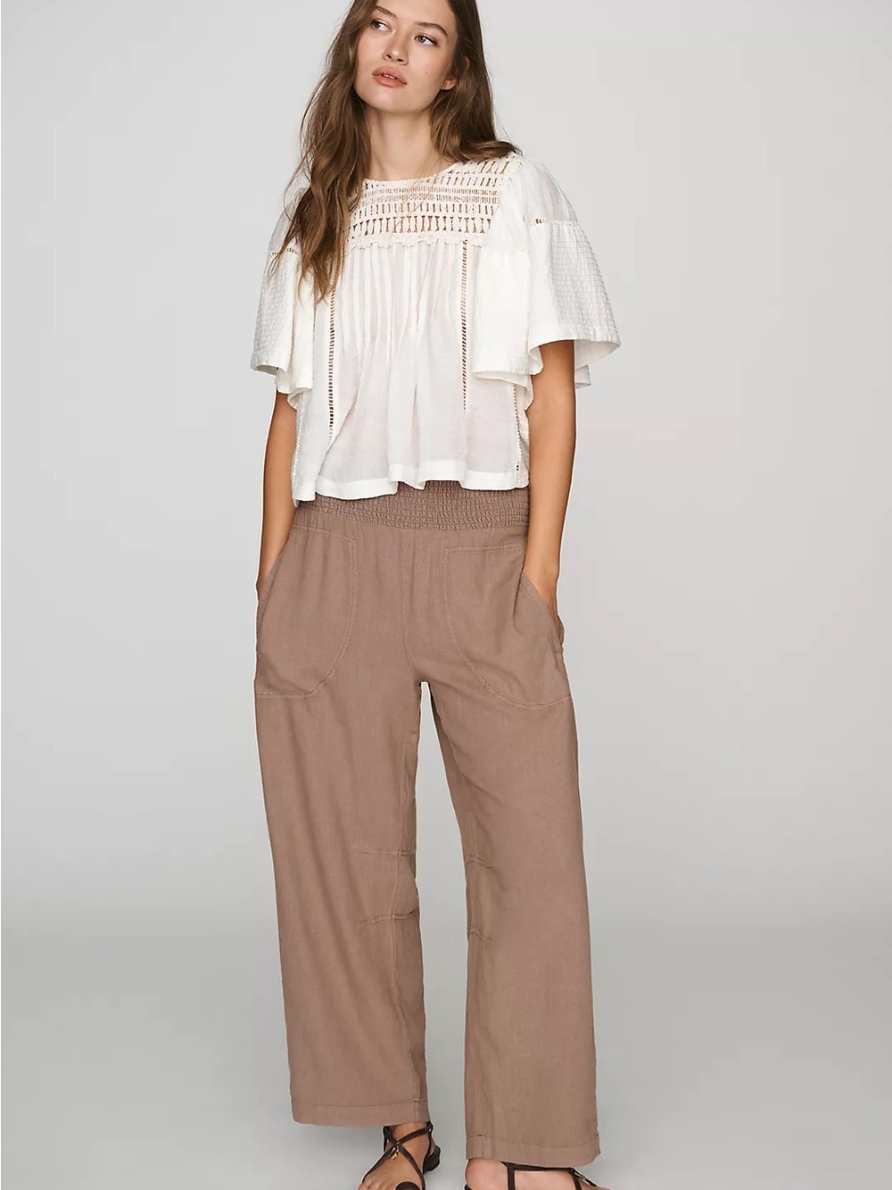NWT Pilcro The Reese Mid Rise Cropped Barrel Pant/ Mushroom/ L - Picture 6 of 9